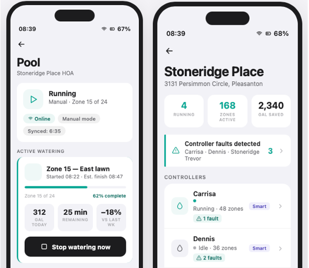 HOA Alchemy smart irrigation app — remote zone control and water savings